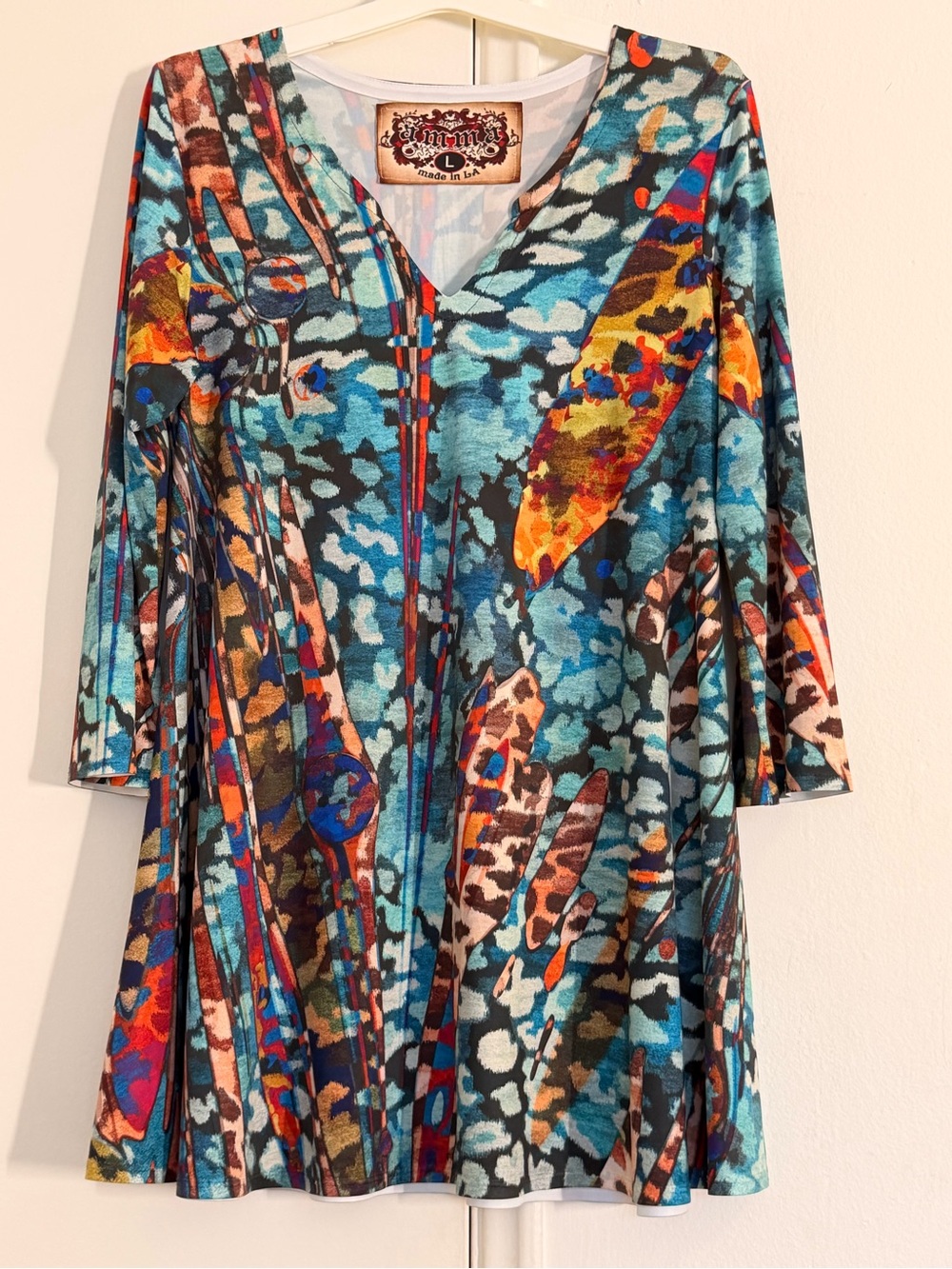 AMMA Maximalist V-Neck Tunic in Teal Multi